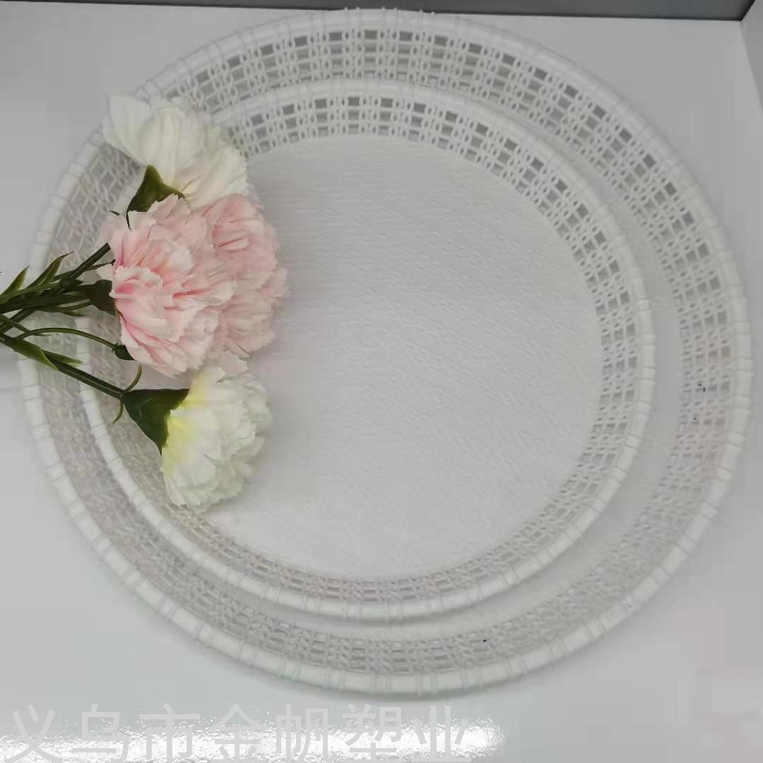 Gold Sail Factory Direct Sales round Imitation Rattan Pattern Storage Tray Storage Basket Plastic Household Daily Necessities Gold Sail Factory Direct Sales round Imitation Rattan Pattern Storage Tray Storage Basket Plastic Household Daily Necessities