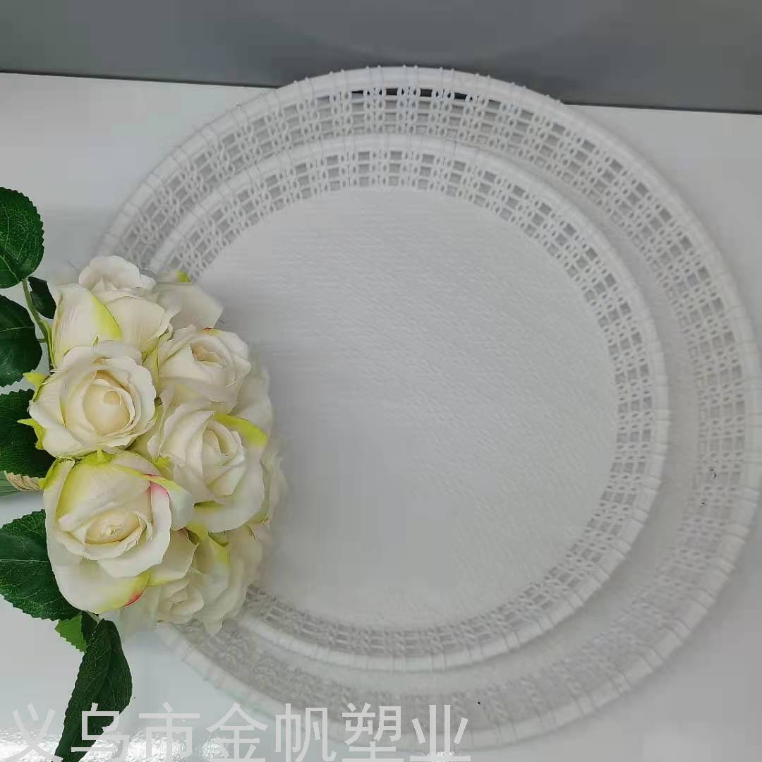 Gold Sail Factory Direct Sales round Imitation Rattan Pattern Storage Tray Storage Basket Plastic Household Daily Necessities Gold Sail Factory Direct Sales round Imitation Rattan Pattern Storage Tray Storage Basket Plastic Household Daily Necessities