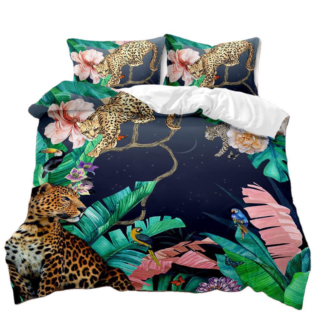 Animal Leopard Foreign Trade European and American Fashion Bed Sheet Quilt Cover 3D Digital Printing Student Dormitory Three-Piece Set Bedding Set