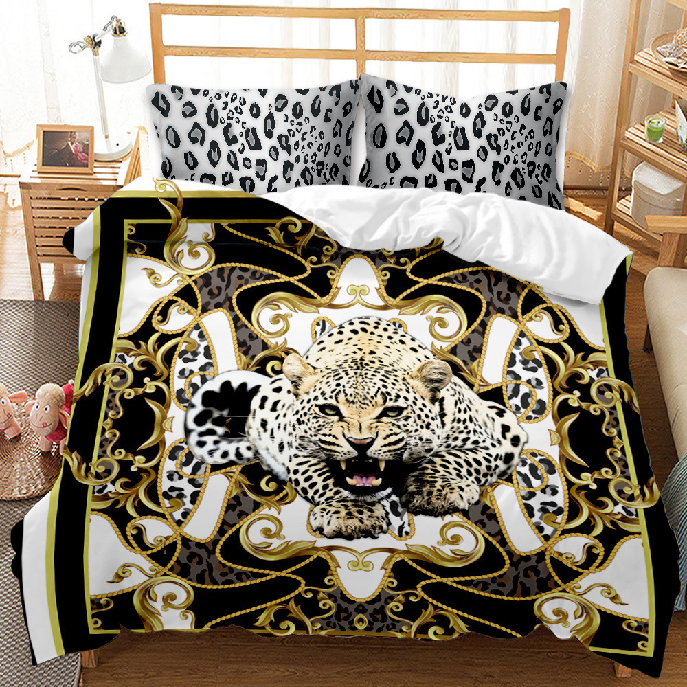Animal Leopard Foreign Trade European and American Fashion Bed Sheet Quilt Cover 3D Digital Printing Student Dormitory Three-Piece Set Bedding Set