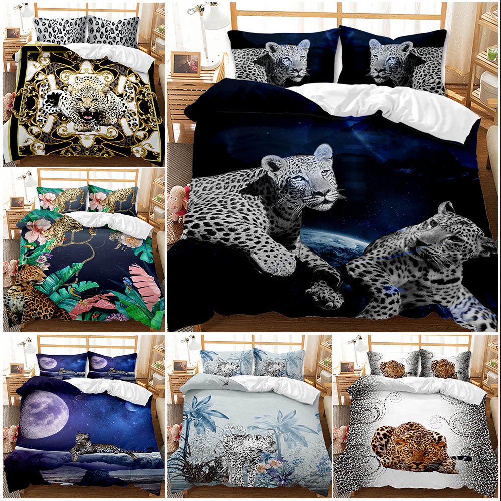 Animal Leopard Foreign Trade European and American Fashion Bed Sheet Quilt Cover 3D Digital Printing Student Dormitory Three-Piece Set Bedding Set