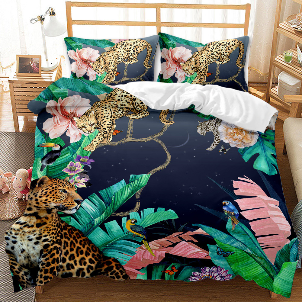 Animal Leopard Foreign Trade European and American Fashion Bed Sheet Quilt Cover 3D Digital Printing Student Dormitory Three-Piece Set Bedding Set Animal Leopard Foreign Trade European and American Fashion Bed Sheet Quilt Cover 3D Digital Printing Student Dormitory Three-Piece Set Bedding Set