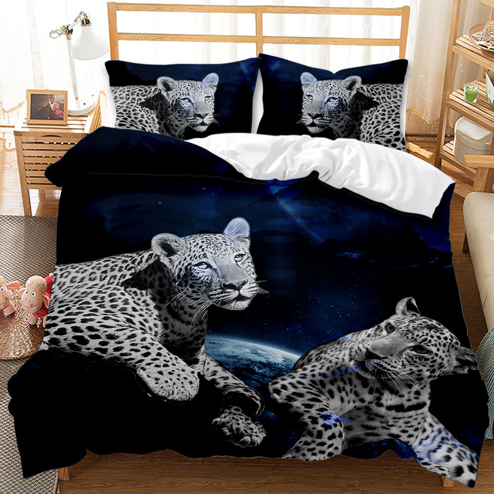 Animal Leopard Foreign Trade European and American Fashion Bed Sheet Quilt Cover 3D Digital Printing Student Dormitory Three-Piece Set Bedding Set Animal Leopard Foreign Trade European and American Fashion Bed Sheet Quilt Cover 3D Digital Printing Student Dormitory Three-Piece Set Bedding Set