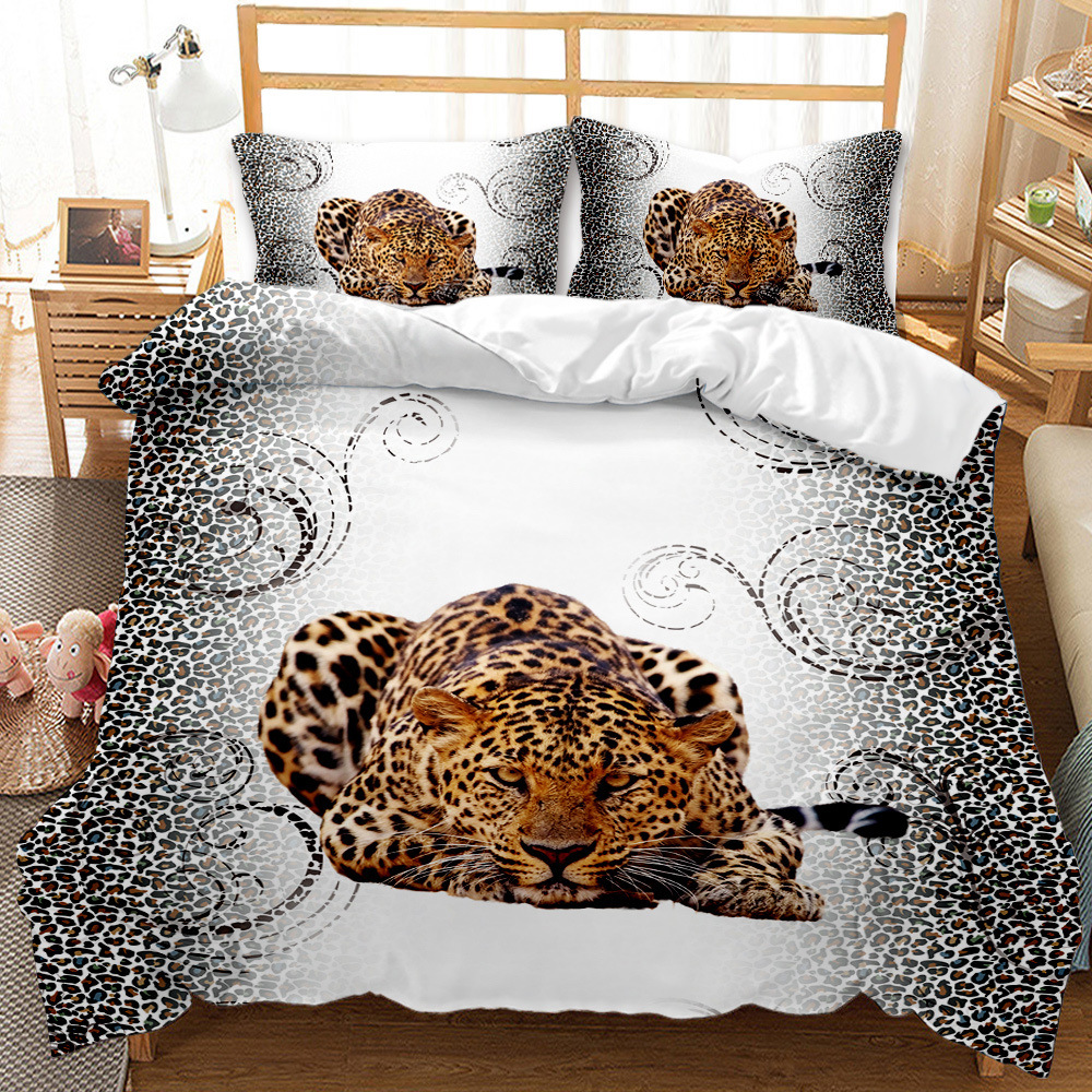 Animal Leopard Foreign Trade European and American Fashion Bed Sheet Quilt Cover 3D Digital Printing Student Dormitory Three-Piece Set Bedding Set Animal Leopard Foreign Trade European and American Fashion Bed Sheet Quilt Cover 3D Digital Printing Student Dormitory Three-Piece Set Bedding Set