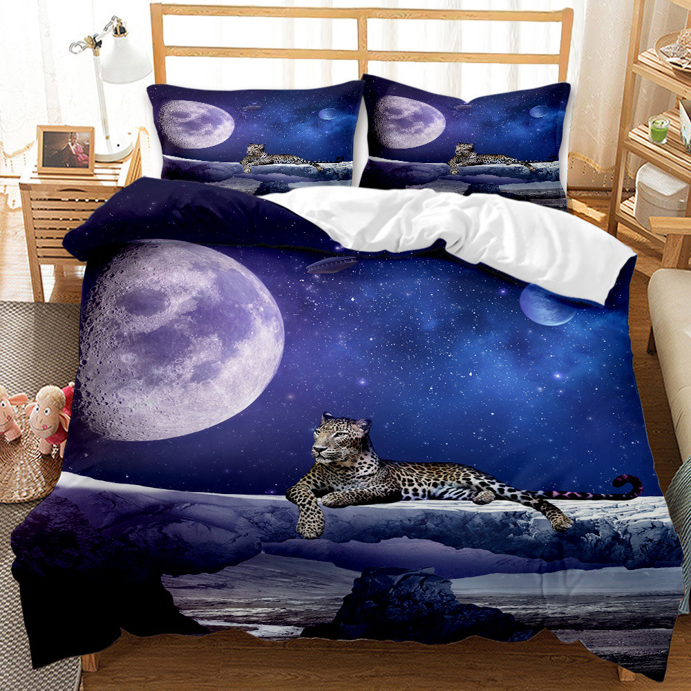 Animal Leopard Foreign Trade European and American Fashion Bed Sheet Quilt Cover 3D Digital Printing Student Dormitory Three-Piece Set Bedding Set Animal Leopard Foreign Trade European and American Fashion Bed Sheet Quilt Cover 3D Digital Printing Student Dormitory Three-Piece Set Bedding Set