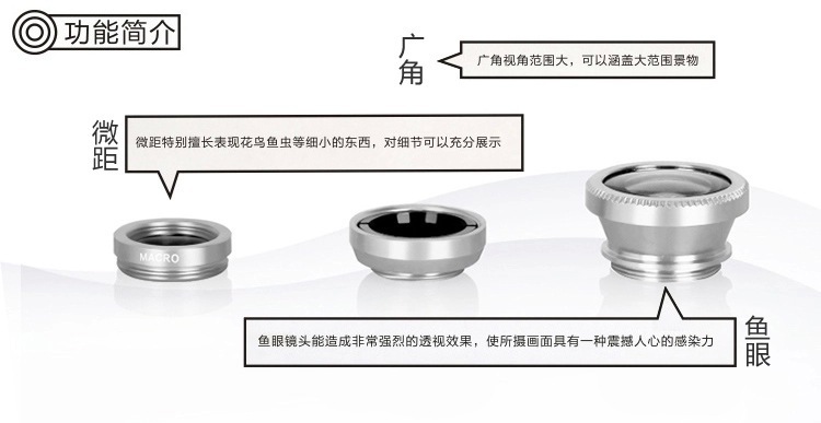 Mobile lens fisheye wide Angle macro three-in-one external plate 0.4x high list reverse coating without distortion customization