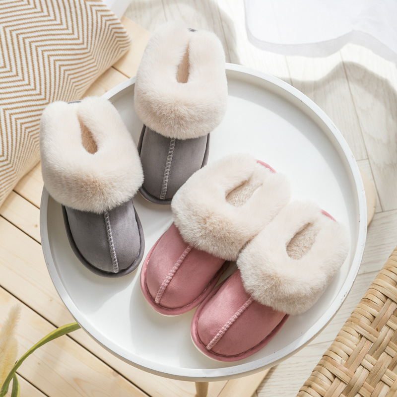 2020 Suede Cotton Slippers Home Autumn Winter Couple Warm Thick Woolen Slipper Men&#039;s and Women&#039;s Slippers Foreign Trade Cotton Shoes Wholesale