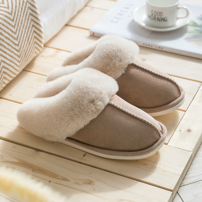 2020 Suede Cotton Slippers Home Autumn Winter Couple Warm Thick Woolen Slipper Men&#039;s and Women&#039;s Slippers Foreign Trade Cotton Shoes Wholesale