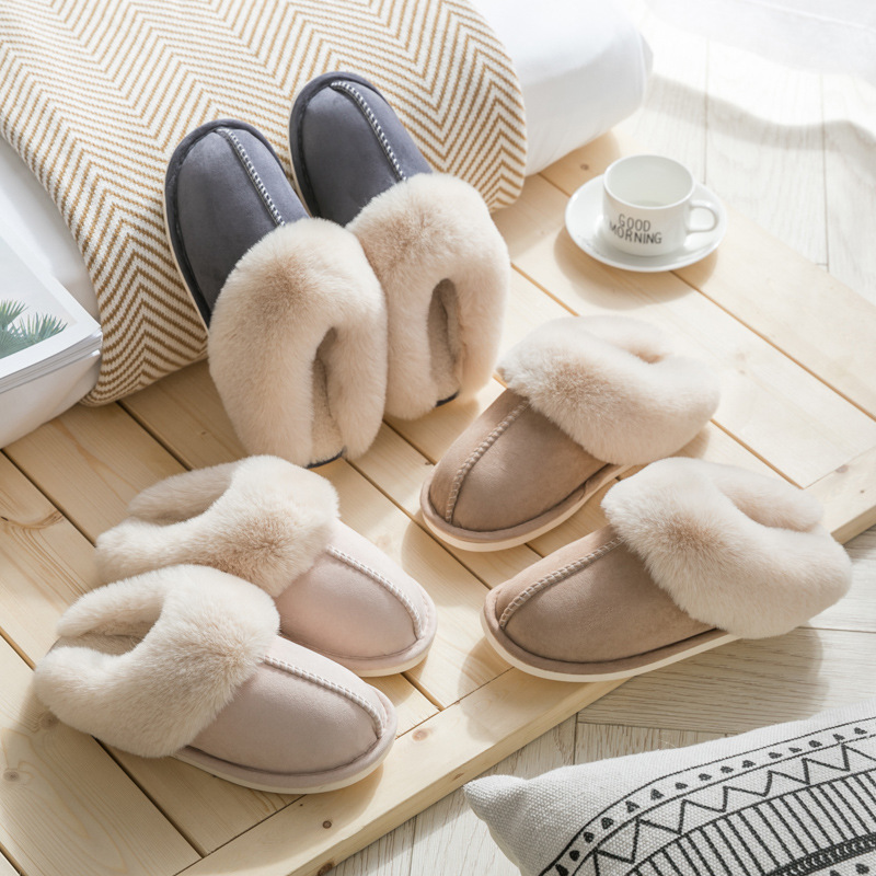 2020 Suede Cotton Slippers Home Autumn Winter Couple Warm Thick Woolen Slipper Men&#039;s and Women&#039;s Slippers Foreign Trade Cotton Shoes Wholesale