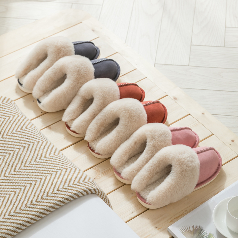 2020 Suede Cotton Slippers Home Autumn Winter Couple Warm Thick Woolen Slipper Men&#039;s and Women&#039;s Slippers Foreign Trade Cotton Shoes Wholesale