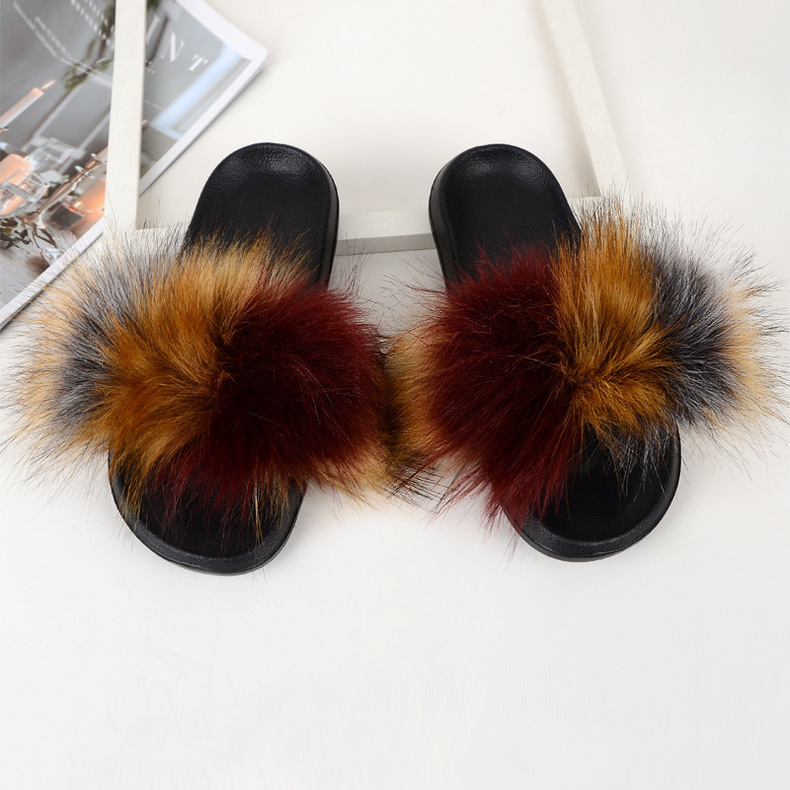 Amazon Faux Fox Fur Slippers Female Summer New Style Plush Slipper Faux Raccoon Fur Non-Slip Sandals Amazon Faux Fox Fur Slippers Female Summer New Style Plush Slipper Faux Raccoon Fur Non-Slip Sandals