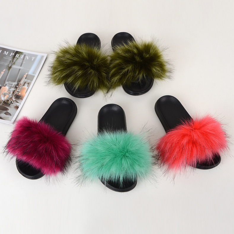 Amazon Faux Fox Fur Slippers Female Summer New Style Plush Slipper Faux Raccoon Fur Non-Slip Sandals Amazon Faux Fox Fur Slippers Female Summer New Style Plush Slipper Faux Raccoon Fur Non-Slip Sandals