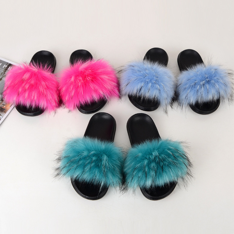 Amazon Faux Fox Fur Slippers Female Summer New Style Plush Slipper Faux Raccoon Fur Non-Slip Sandals Amazon Faux Fox Fur Slippers Female Summer New Style Plush Slipper Faux Raccoon Fur Non-Slip Sandals