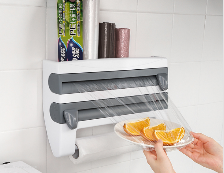 Kitchen Plastic Wrap Storage Rack with Cutter Foil Rack Plastic Wrap Rack