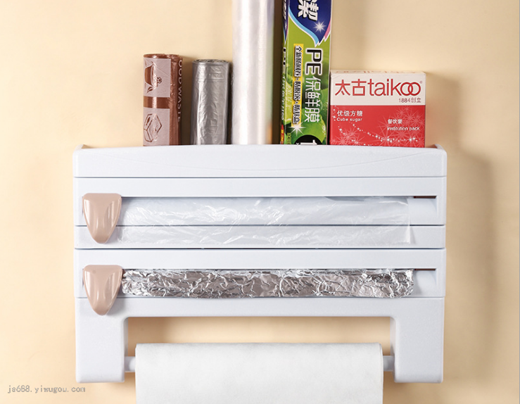 Kitchen Plastic Wrap Storage Rack with Cutter Foil Rack Plastic Wrap Rack