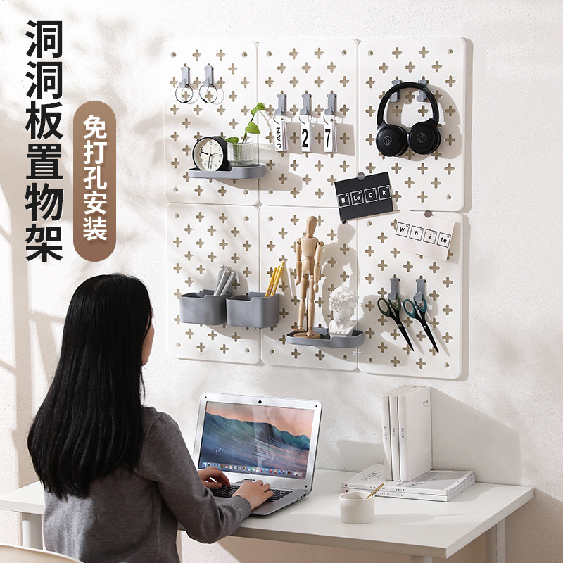 Wall-Mounted Plastic Nordic Shelf Storage Kitchen Solid Wood Decorative Wall Wall-Mounted Partition Shelf Wire-Wrap Board