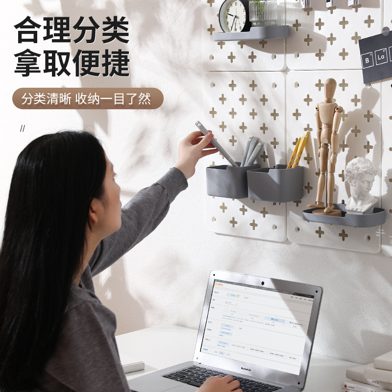 Wall-Mounted Plastic Nordic Shelf Storage Kitchen Solid Wood Decorative Wall Wall-Mounted Partition Shelf Wire-Wrap Board