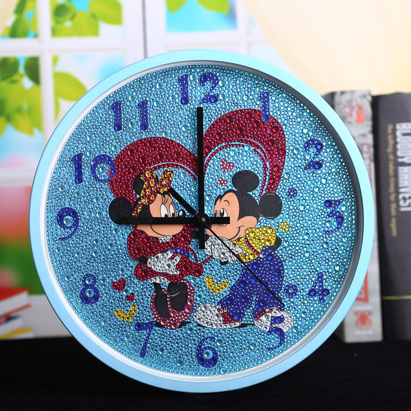 Children&#039;s Room Wall Clock Diamond Brick Spot Drill Painting Bedroom Living Room Cute Cartoon Size Full Diamond Boys and Girls Clock