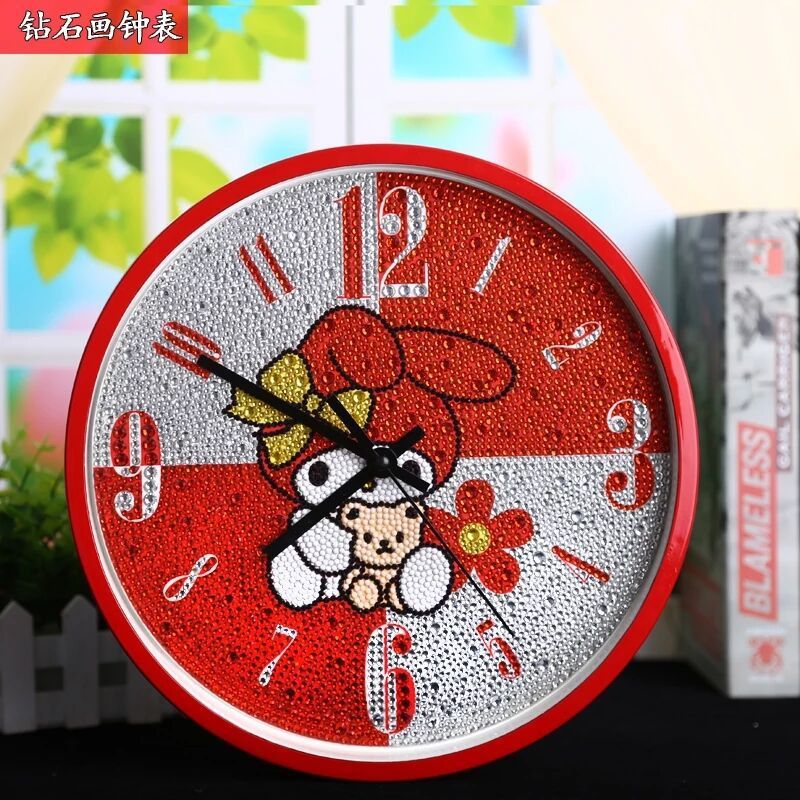 Children&#039;s Room Wall Clock Diamond Brick Spot Drill Painting Bedroom Living Room Cute Cartoon Size Full Diamond Boys and Girls Clock