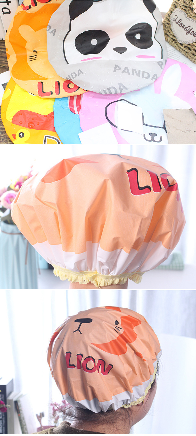 T Cute cartoon adult lady shower cap Japanese thickened waterproof shampoo shower cap lampblack cap T Cute cartoon adult lady shower cap Japanese thickened waterproof shampoo shower cap lampblack cap