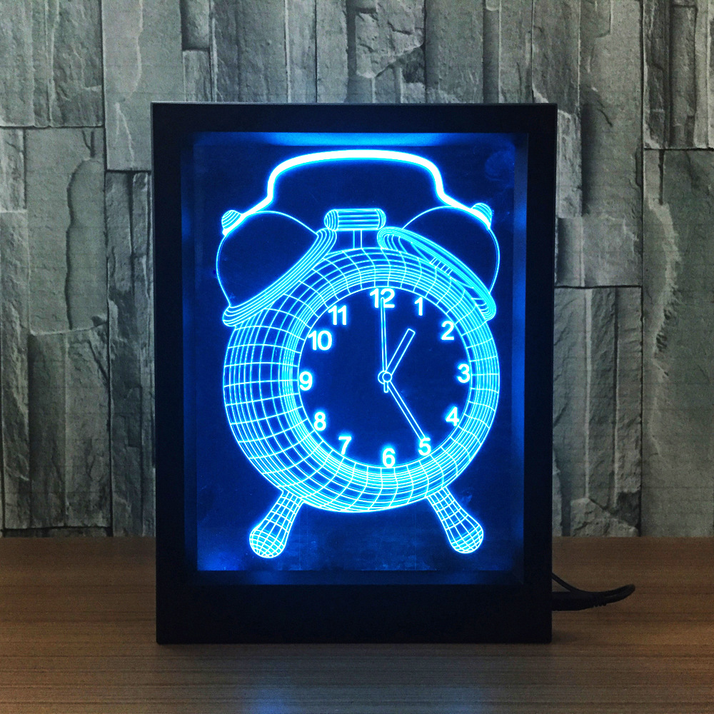 Clock creative 3D gift desk lamp bedside lamp led night lamp decorative atmosphere acrylic photo frame 288