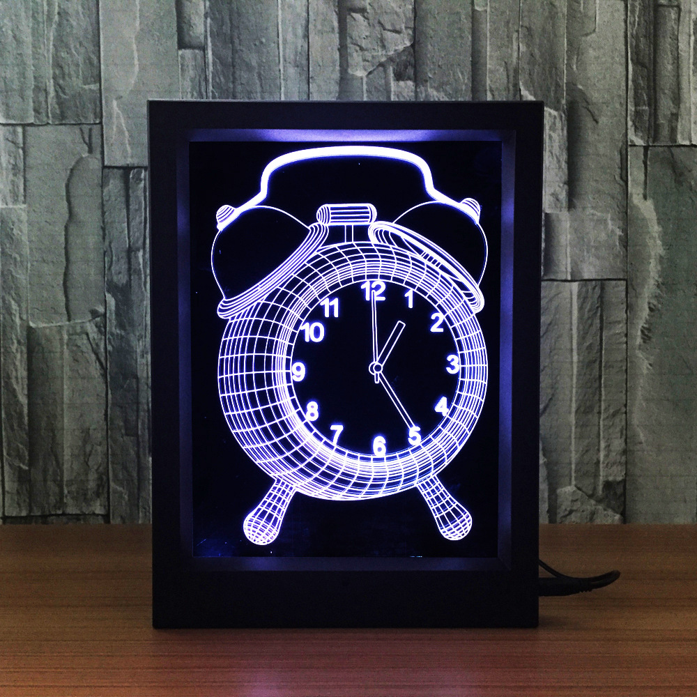 Clock creative 3D gift desk lamp bedside lamp led night lamp decorative atmosphere acrylic photo frame 288 Clock creative 3D gift desk lamp bedside lamp led night lamp decorative atmosphere acrylic photo frame 288