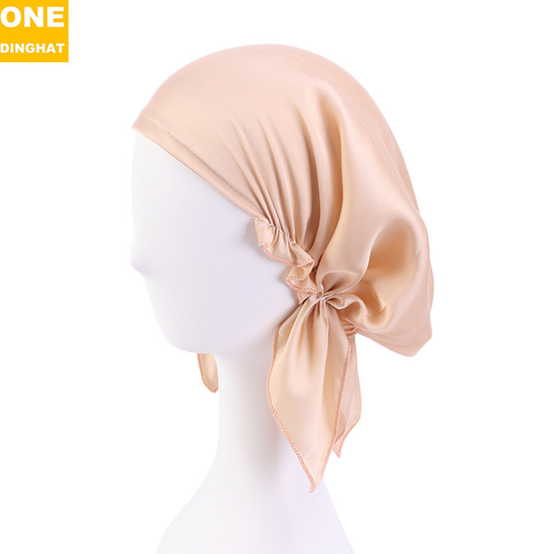 Adult Headscarf Artificial Silk Satin Nightcap Triangle Elastic Hat Women&#039;s Home Shower Cap Maternity Hat