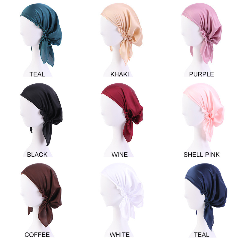 Adult Headscarf Artificial Silk Satin Nightcap Triangle Elastic Hat Women&#039;s Home Shower Cap Maternity Hat