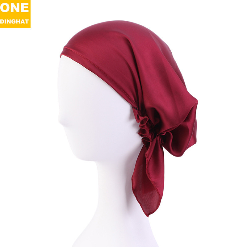 Adult Headscarf Artificial Silk Satin Nightcap Triangle Elastic Hat Women&#039;s Home Shower Cap Maternity Hat