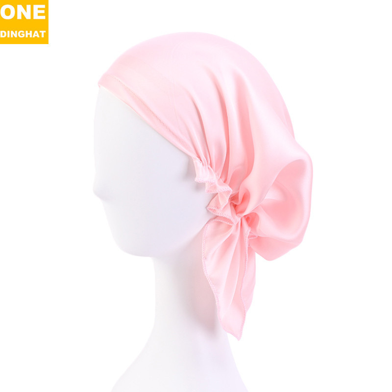 Adult Headscarf Artificial Silk Satin Nightcap Triangle Elastic Hat Women&#039;s Home Shower Cap Maternity Hat