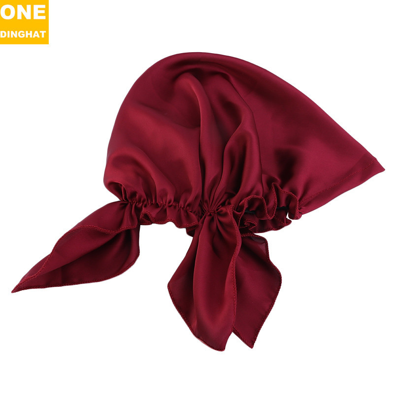 Adult Headscarf Artificial Silk Satin Nightcap Triangle Elastic Hat Women's Home Shower Cap Maternity Hat