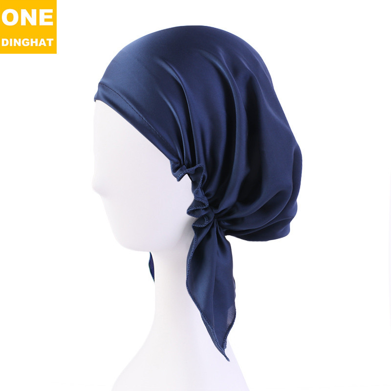 Adult Headscarf Artificial Silk Satin Nightcap Triangle Elastic Hat Women's Home Shower Cap Maternity Hat