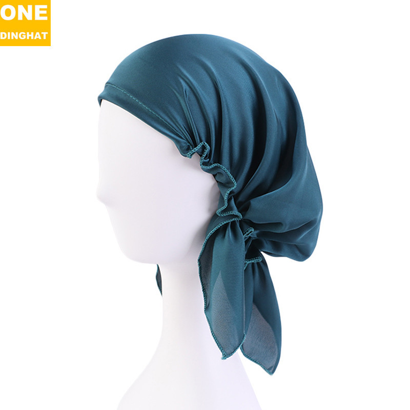 Adult Headscarf Artificial Silk Satin Nightcap Triangle Elastic Hat Women's Home Shower Cap Maternity Hat