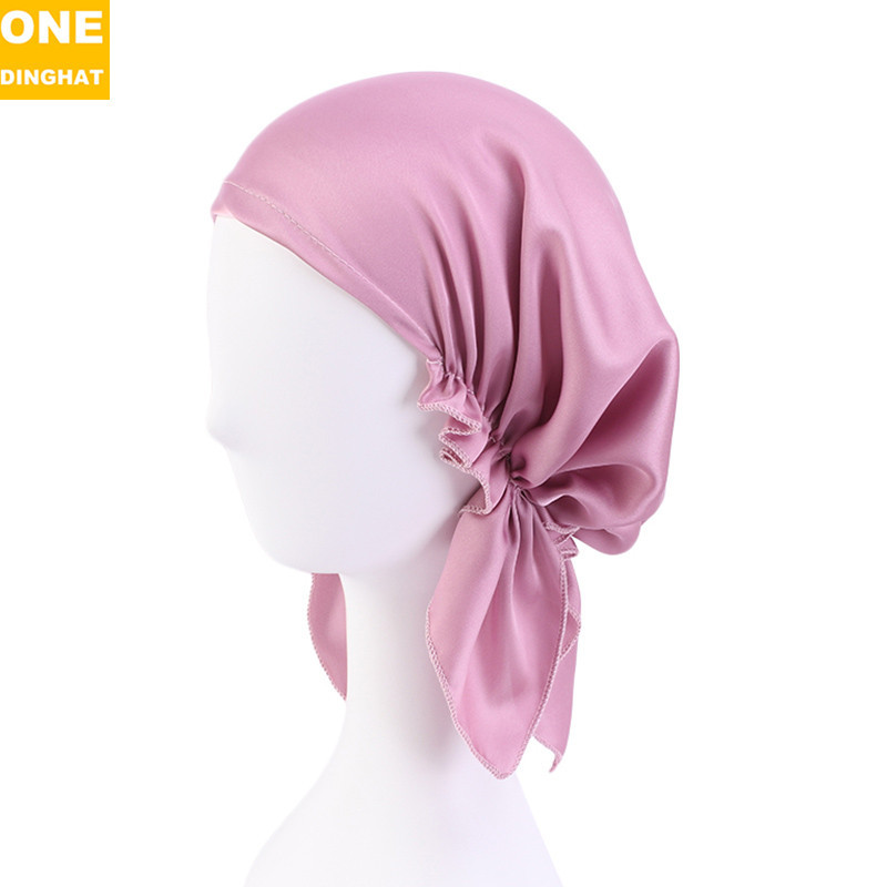 Adult Headscarf Artificial Silk Satin Nightcap Triangle Elastic Hat Women's Home Shower Cap Maternity Hat