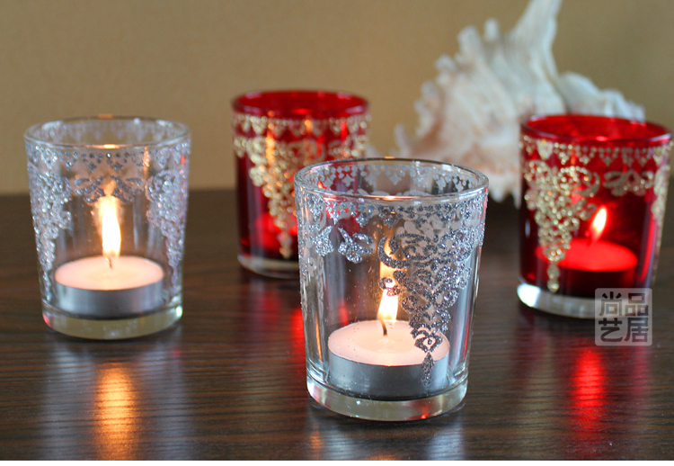 Red Silver European Romantic Tass Glass Candlestick Bar Party Wedding Props Red Silver European Romantic Tass Glass Candlestick Bar Party Wedding Props