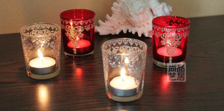 Red Silver European Romantic Tass Glass Candlestick Bar Party Wedding Props Red Silver European Romantic Tass Glass Candlestick Bar Party Wedding Props