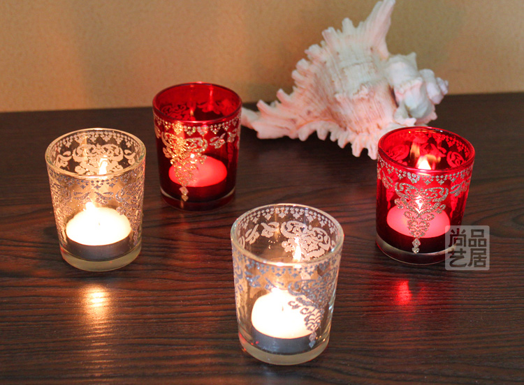 Red Silver European Romantic Tass Glass Candlestick Bar Party Wedding Props Red Silver European Romantic Tass Glass Candlestick Bar Party Wedding Props