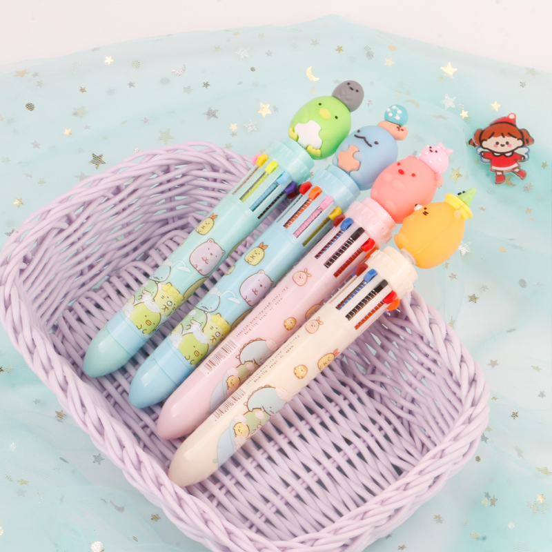 Japanese Corner Creature Tuanzi Big Family Press Ten-Color Ballpoint Pen Trending Cartoon Same Style Girl Student Pen