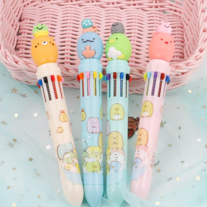 Japanese Corner Creature Tuanzi Big Family Press Ten-Color Ballpoint Pen Trending Cartoon Same Style Girl Student Pen