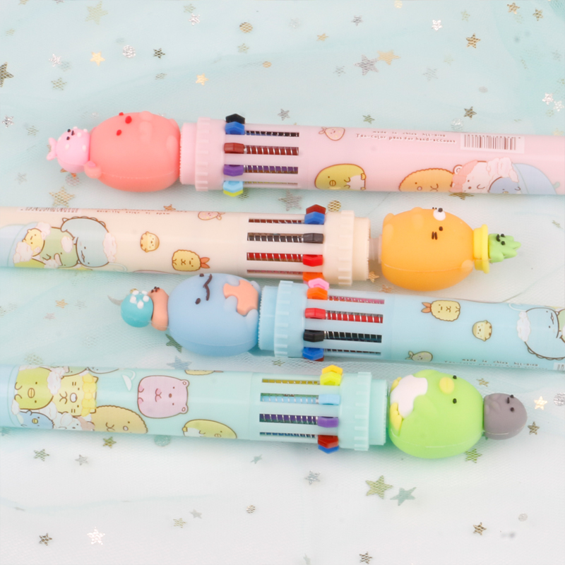 Japanese Corner Creature Tuanzi Big Family Press Ten-Color Ballpoint Pen Trending Cartoon Same Style Girl Student Pen