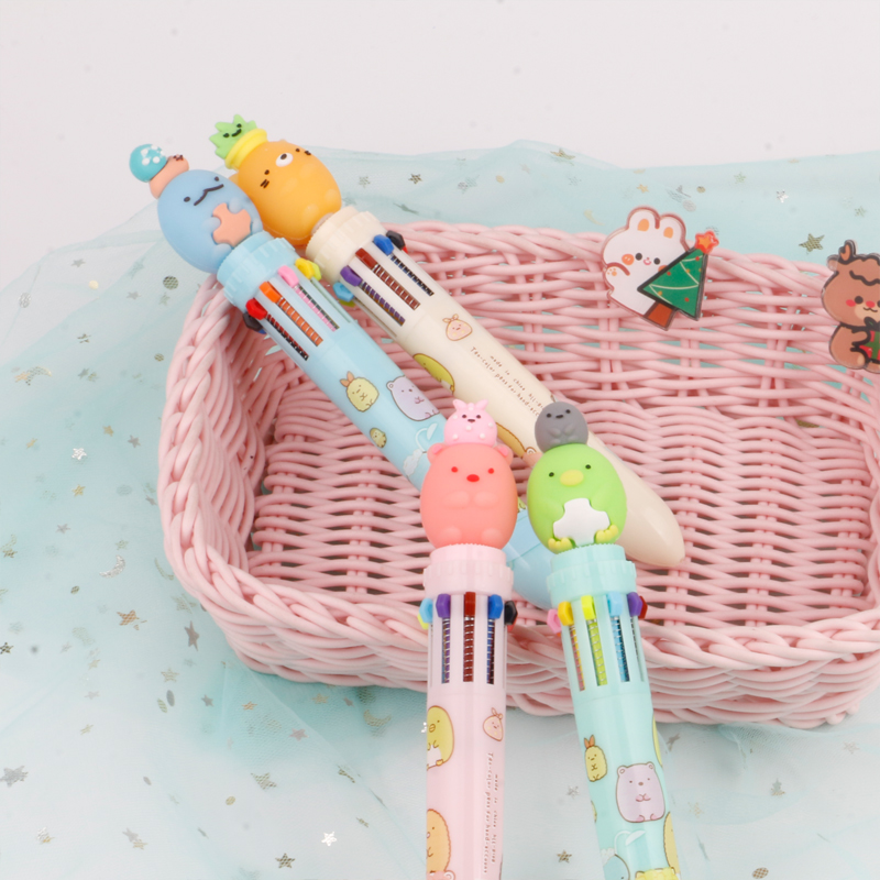 Japanese Corner Creature Tuanzi Big Family Press Ten-Color Ballpoint Pen Trending Cartoon Same Style Girl Student Pen