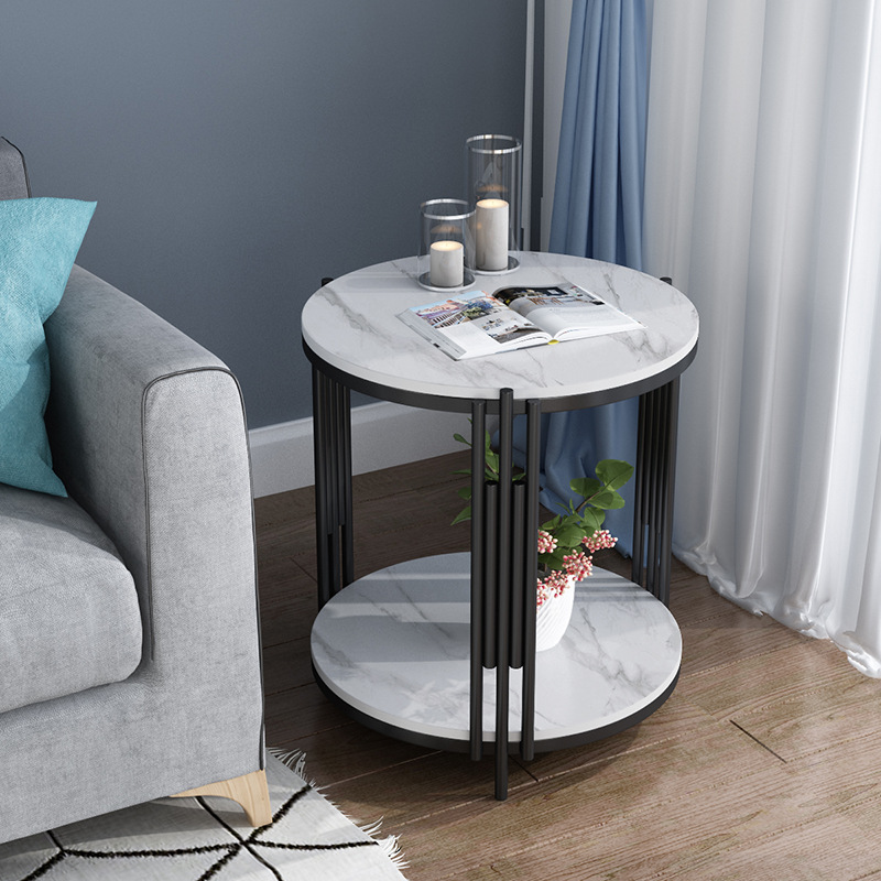 2021 Nordic Side Table Mild Luxury Marble Stone Plate Living Room Sofa Corner Table Side Table Balcony Small round Table