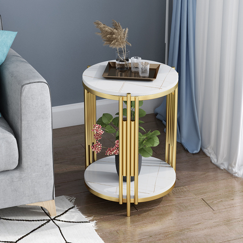 2021 Nordic Side Table Mild Luxury Marble Stone Plate Living Room Sofa Corner Table Side Table Balcony Small round Table