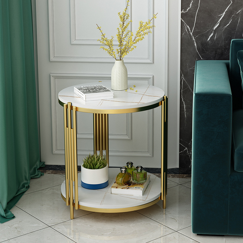 2021 Nordic Side Table Mild Luxury Marble Stone Plate Living Room Sofa Corner Table Side Table Balcony Small round Table