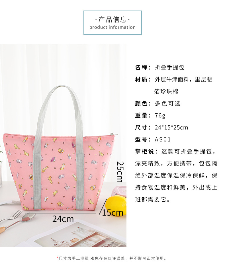Students Lunch Box Bags Thick Handbag Lunch Bag Folding Insulation Bag Outdoor Thermal Fresh-Keeping Lunch Bag Picnic Bag