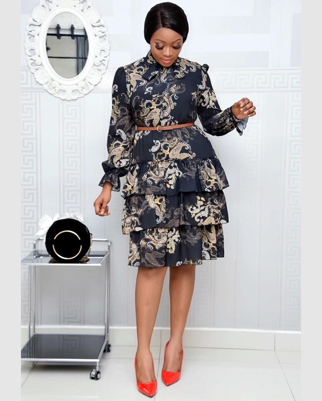 Foreign Trade Women&#039;s Independent Station Digital Printing Fashion Women&#039;s High Waist Elegant Cake Dress African Dress