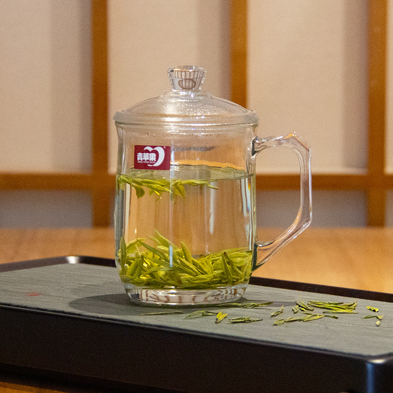Green Apple Heat-Resistant Glass Cup with Cover Tea Drink Quilt Boiling Water Cup Tea Cup Office Cup Ez1029