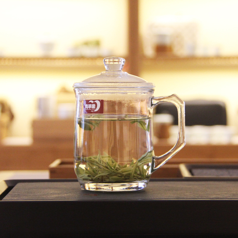 Green Apple Heat-Resistant Glass Cup with Cover Tea Drink Quilt Boiling Water Cup Tea Cup Office Cup Ez1029