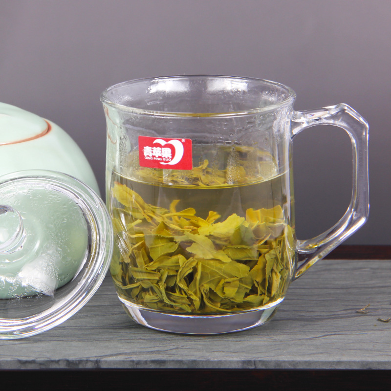 Green Apple Heat-Resistant Glass Cup with Cover Tea Drink Quilt Boiling Water Cup Tea Cup Office Cup Ez1029