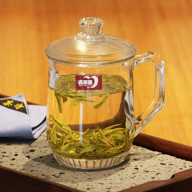 Green Apple Heat-Resistant Glass Cup with Cover Tea Drink Quilt Boiling Water Cup Tea Cup Office Cup Ez1029